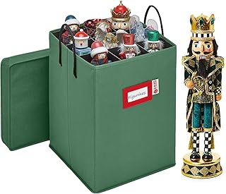 Christmas Nutcracker Collectible Storage Box - Stores Up to 16" Tall Nutcrackers, Ornaments & More - Holiday Decor Organizer with Adjustable Dividers