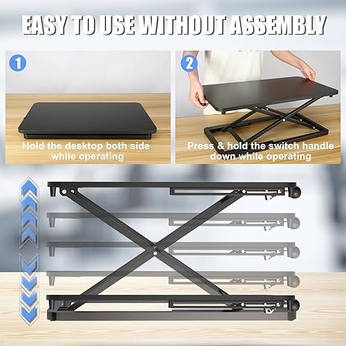 Miniatura 6 de Elevador de teclado para escritorio convertidor de escritorio de pie ajustable de 23.6 pulgadas, elevador de mesa para estar de pie, elevador de