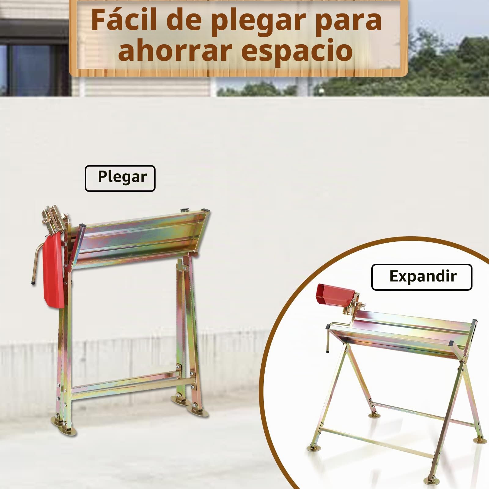 Herrselsam Caballete con soporte para motosierra, protector de cadena, varilla de medición, hasta 150 kg, 81 x 72 x 78,5 cm, soporte de sierra plegable, adecuado para aserraderos, talleres
