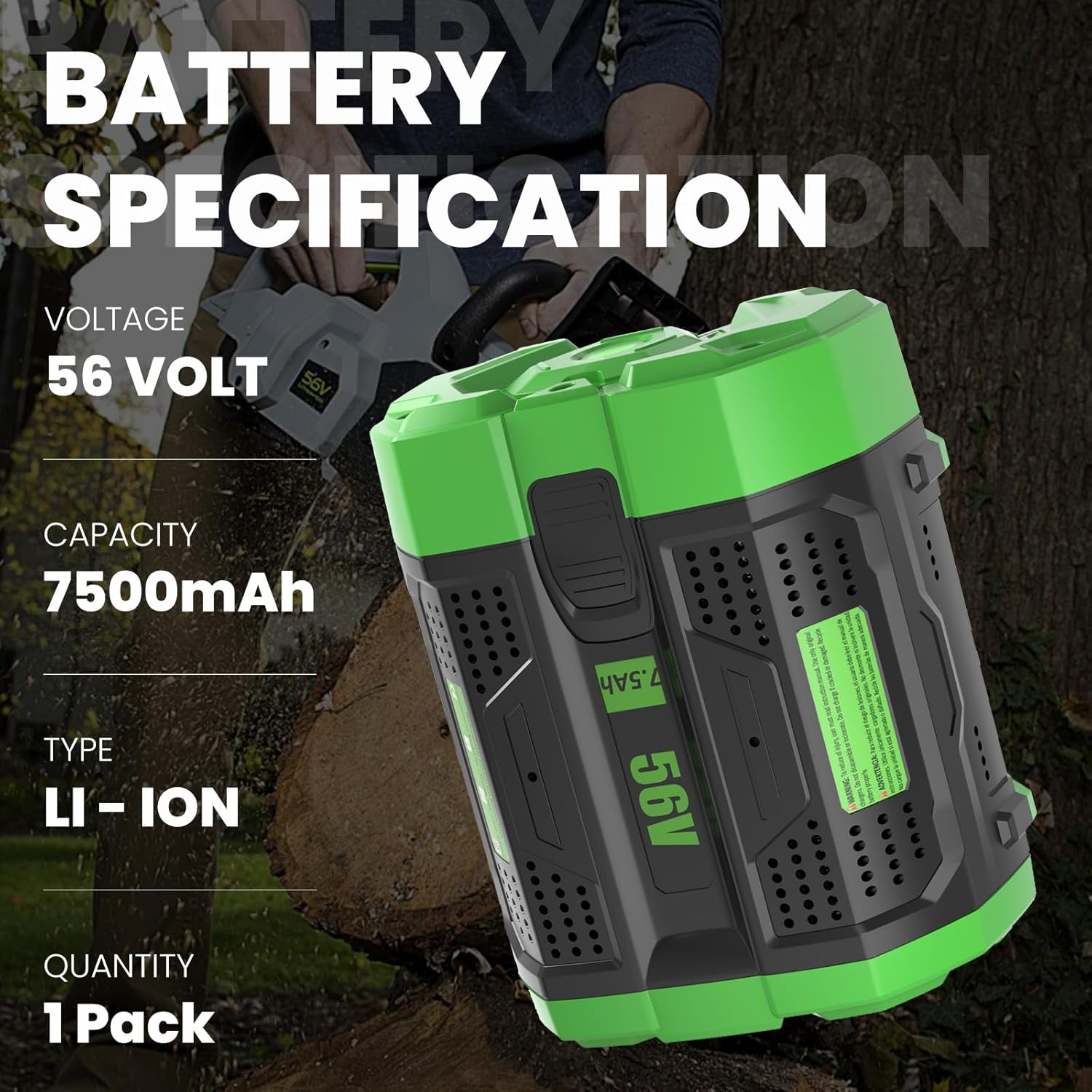 2 Packs 7500mAh High Capacity Replacement for EGO 56V Lithium-ion Battery Compatible with EGO 56 Volt 7.5Ah Battery BA2800T BA4200T BA1400 BA5600T LB6504 LB5804 LB6500 LB4800 Power Tools(Green) - Image 2