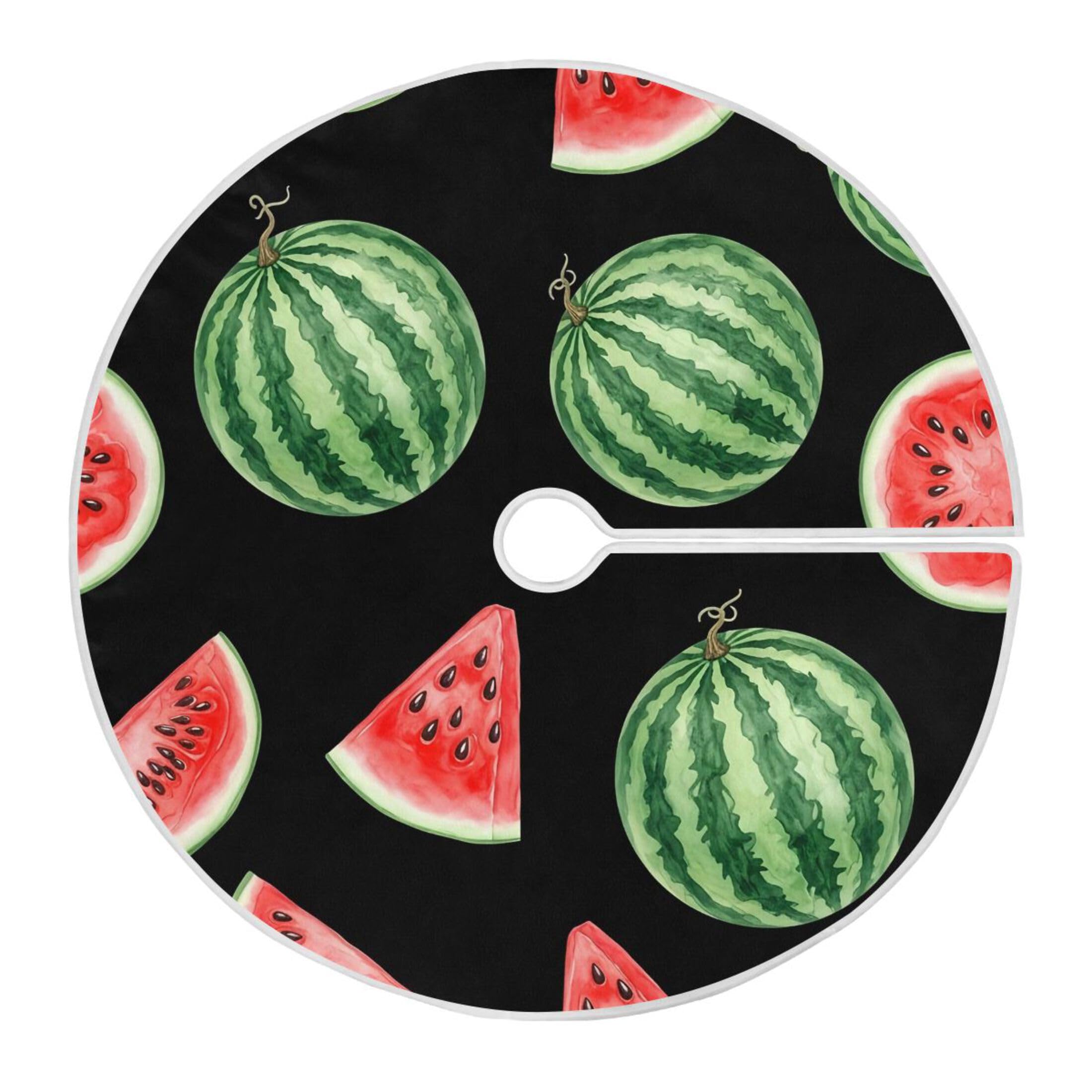 Fuauuyl Watermelon Christmas Tree Skirt 48 in Indoor Outdoor Tree Mat for Farmhouse Holiday Party Decoration