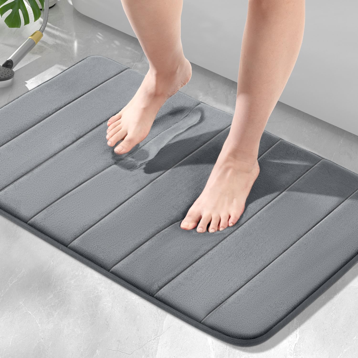 HITSLAM Memory Foam Bath Mat Non Slip, 60 x 90cm Absorbent Bathroom Mat, Machine Washable Bath Rug for Bathroom, Soft on Feet, Quick Dry, Dark Grey