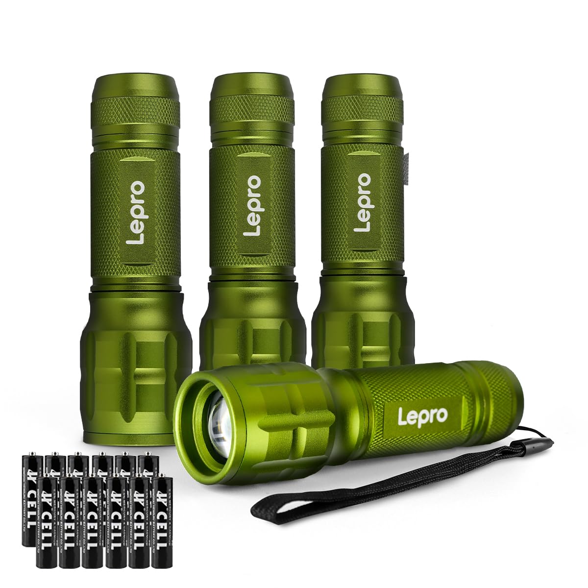 LE LED Taschenlampe (4er-Pack), Zoombare Flashlight für Kinder, Grün | Extrem Hell Zoombare Mini Taschenlampen (Inklusive Batterie), Tragbare Wasserdichte Handlampe für Camping, Outdoor, Notfälle
