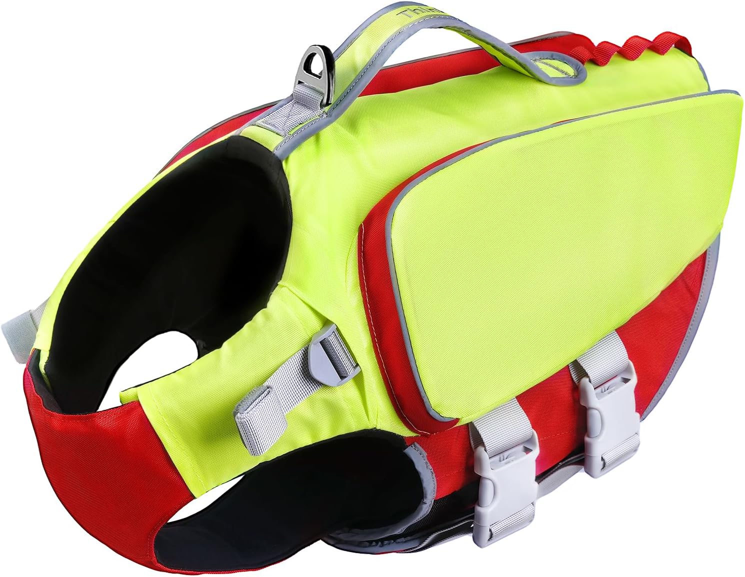 ThinkPet Dog Life Jacket Harness Life Jacket for Small Medium Large Dog Reflective Vest Jacket for Swimming High Buoyancy Adjustable Floating Vest with Rescue Handle XX-Large Green Red Contrast