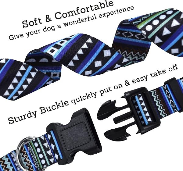 Mihqy Collier pour Chien, Motif Tendance avec Boucle à dégagement Rapide, Bohème, Fleur, Géométrique, Tribal Design, Collier Classique, pour Petits, Moyens et Grands Chiens(Bleu de Bohême,M) - 5
