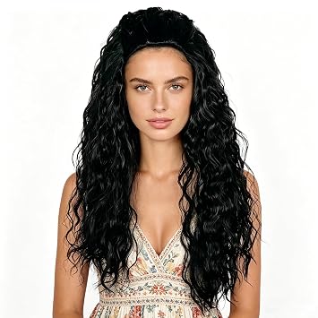 Black Curly Wig Long black Anime Wig Princess Heat Resistant Synthetic Hair for Halloween Cosplay Party Costume