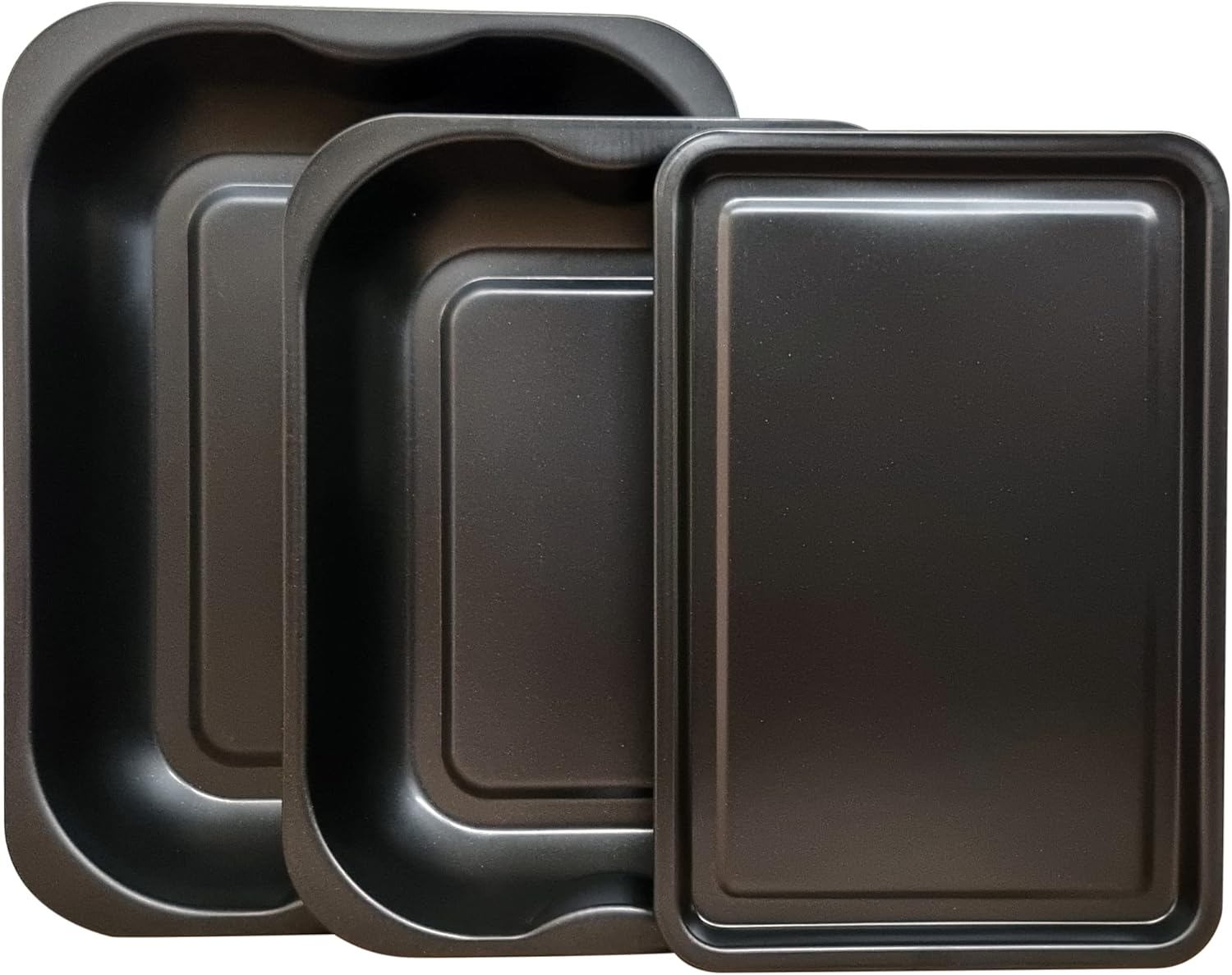 3Pack Black Roasting and Baking Tray Set Large Roaster (38cm