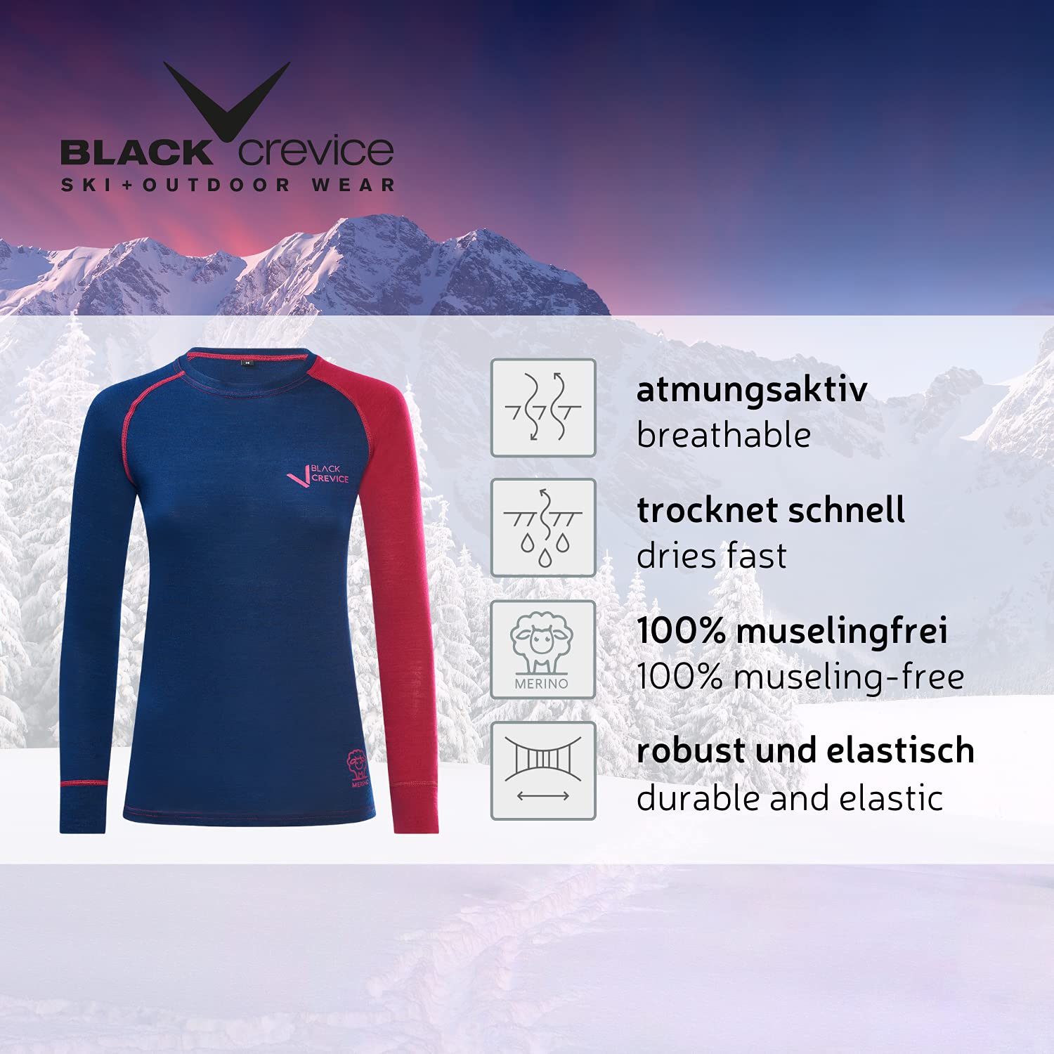 Black Crevice Maglia A Manica Lunga, Donna, Lana Merino Maglia Donna
