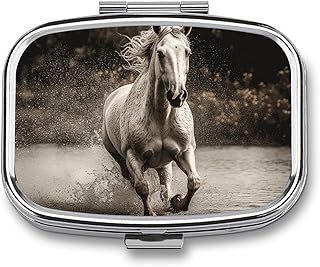 Horse Running by The Water Pill Box 2 Compartment Pill Case Portable Pocket Pill