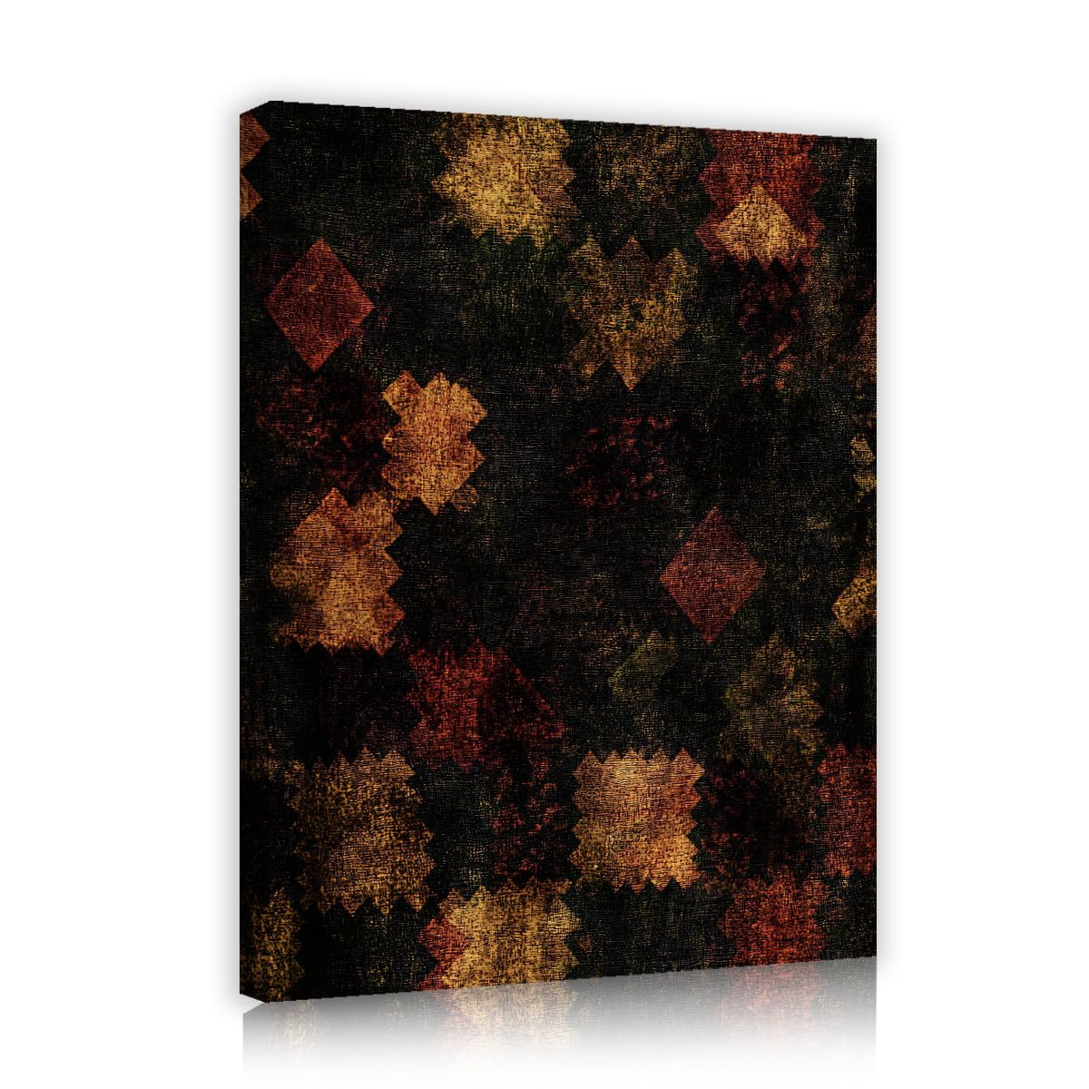 TOANGWALL Dark Textured Canvas Wall Art Studio Mosaic Geometric Framed Poster Prints Rustic Brown Diamonds Abstract Painting Artwork for Gym Decor 65x80cm