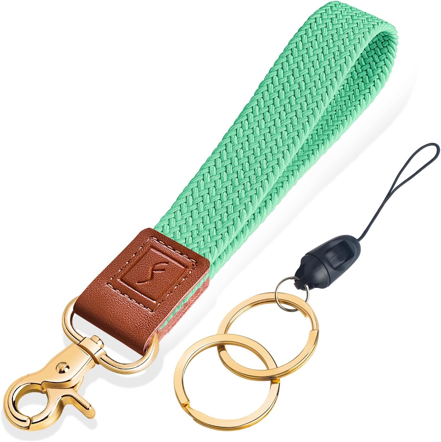 Fishent Stretchy Wristlet Keychain,Braided Cute Wrist Lanyards for Keys, Key Chain Holder for Women Men, Wrist Strap Keychain for Car Keys Phone Camera Wallet ID Badges Card (Mint Green)