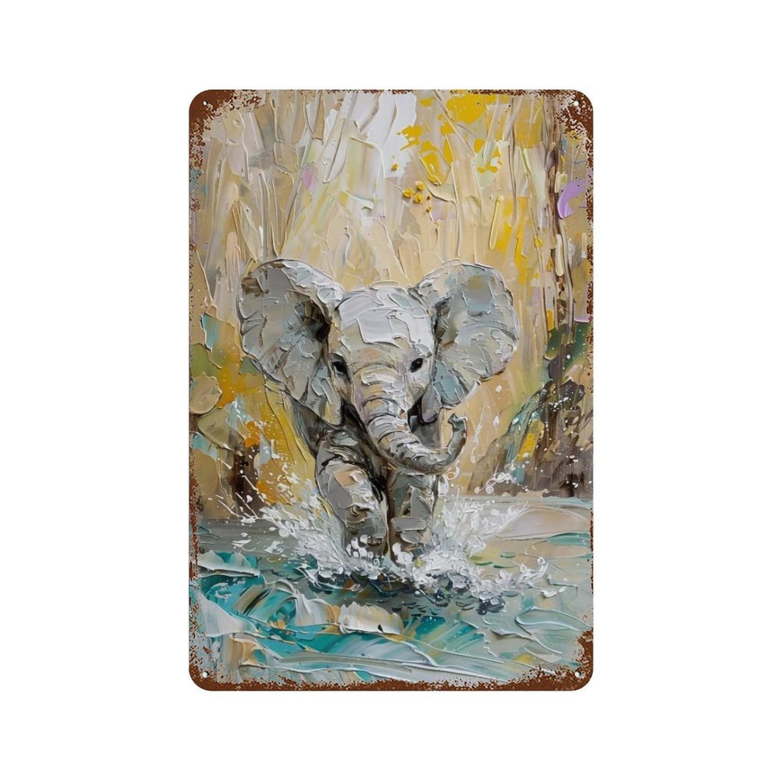 Hduryeyryy Multicolour Baby Elephant Stream Wander 03 Wall Retro Iron Vintage Art Metal Tin Sign Poster Modern Home Cofffee Club Art Bar Shop Decor 30X20cm
