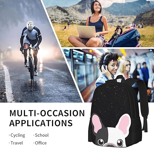 Vista 6 de UIACOM Mochila escolar para perros, linda mochila de bulldog francés en galaxia, para adolescentes, niños y niñas, grande de 17 pulgadas, bolsa