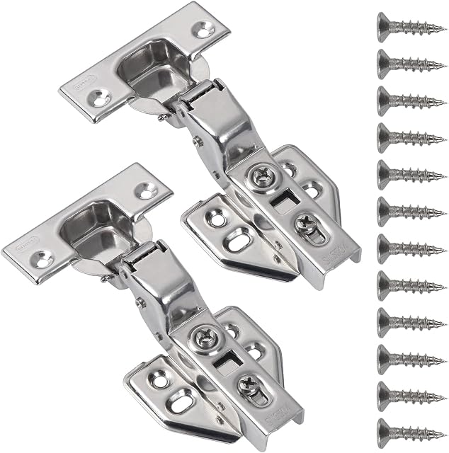 WiMas 2PCS Stainless Steel Cabinet Hinges, Soft Close Kitchen Cupboard Door Hydraulic Buffer Damper Hinge, Frameless Cabinet Door Concealed Hinges with 12 Screws (Inset Type)
