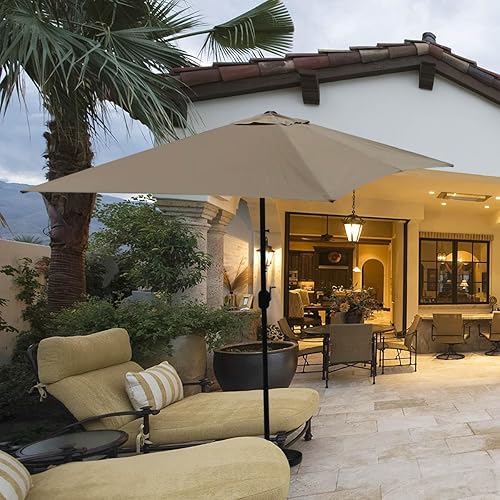 Miniatura 5 de Sombrilla rectangular de patio de 6.5 x 10 pies, sombrilla de mesa de mercado al aire libre con manivela de mano, marco resistente al óxido, 6