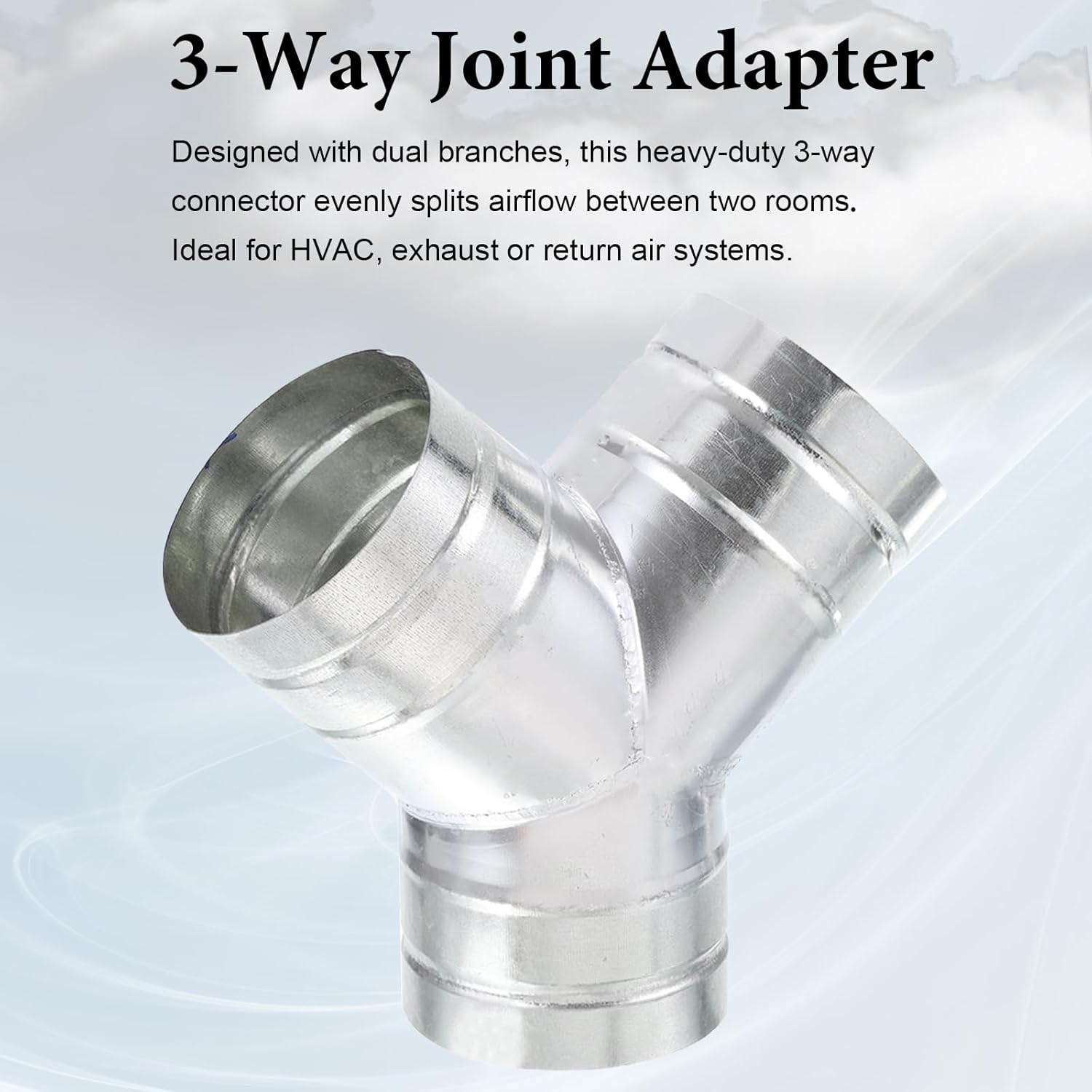 4 Inch Y Shape Duct Splitter, 90 Degree 3-Way Connector, Heavy Duty Galvanized Steel HVAC Dryer Vent Adapter for Exhaust Fan & Vent Hose Ducting, Industrial Ventilation (4"h to 4")