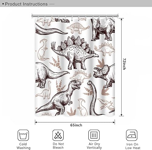 Miniatura 295 de Cortina de ducha de baño con temática de dinosaurio, cortina de ducha de hojas tropicales de dinosaurio verde con ganchos, cortina de ducha de tela