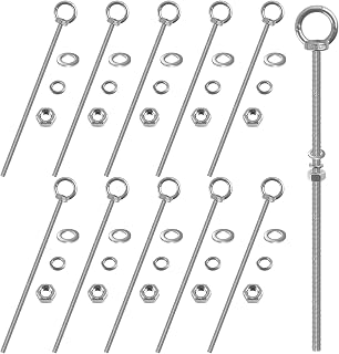 10 Sets M6 x 200 mm Ösenschrauben, 304 Edelstahl, Schulterhebeöse mit Muttern und Unterlegscheiben, Außengewinde, langer Schaft, Augenschraube für technische Ausrüstung, Maschinen, Befestigung