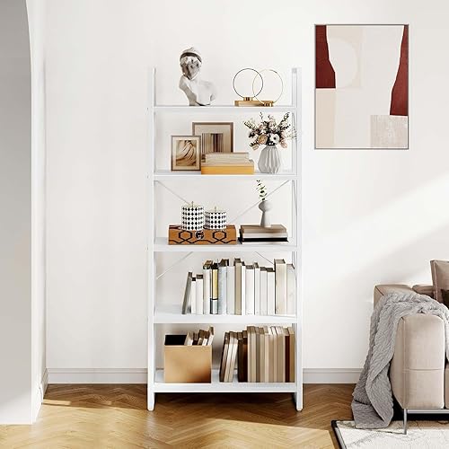 Miniatura 7 de YITAHOME Estantería de 5 niveles, moderna estantería blanca, organizador de libros, estante de almacenamiento de exhibición, estantes de pie para