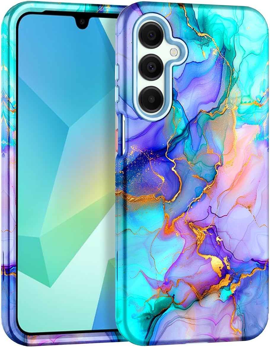 Hekodonk for Galaxy A16 5G Case,Heavy Duty Full Body Shockproof Protection 3 in 1 Hybrid Hard PC Soft Rubber Rugged Drop Protective Slim Women Phone Case for Galaxy A16,Blue Marble