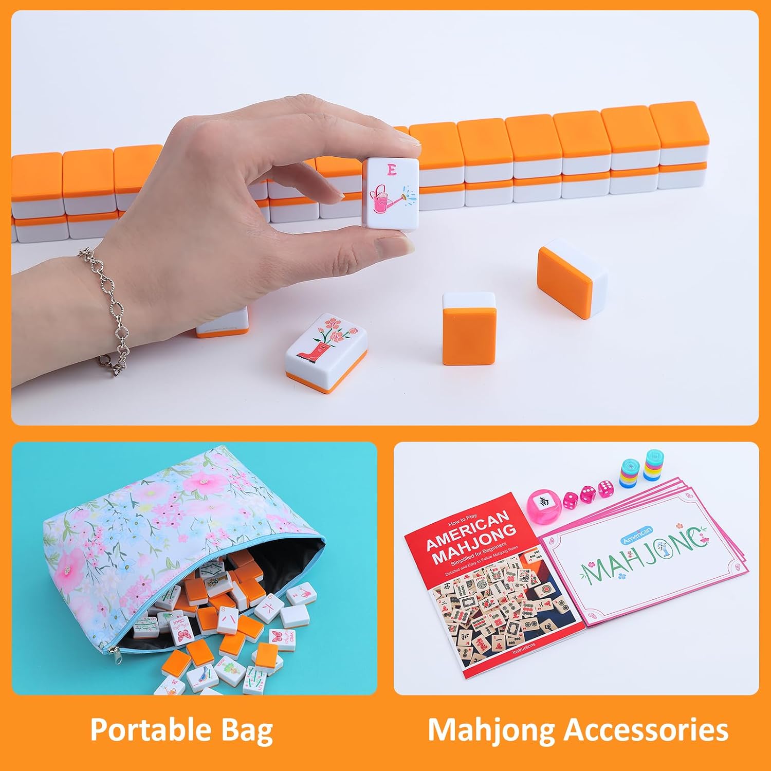 2026 American Mahjong Tile Set 4-Layer 160 Orange Engraved