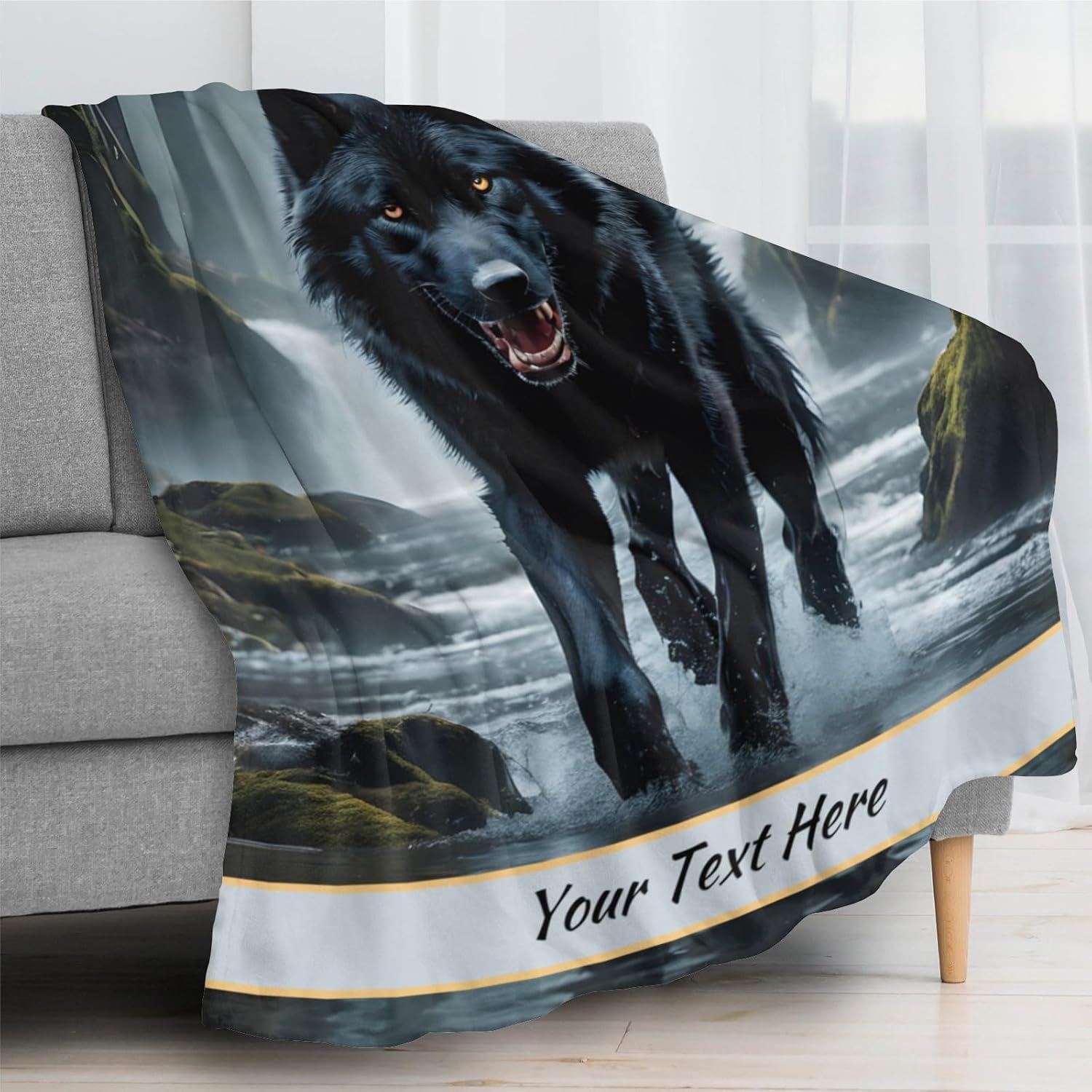 Wolf Blanket with Name, Personalized Throw Blanket for Couch Sofa Bed, Soft Warm Fuzzy Cozy, 40 x 50 Inches