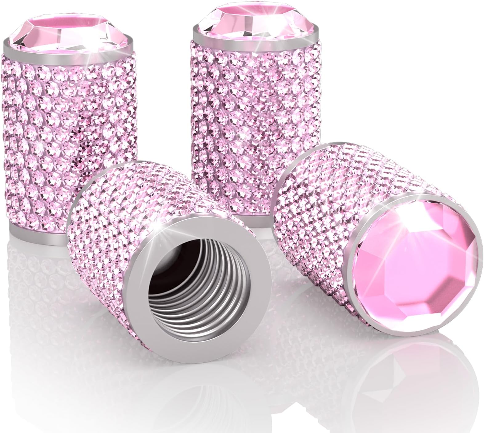 4Pcs Car Tire Valve Stem Caps, Bling Tire Air Cap for Car, Universal Stem Covers, Anodized Aluminum Tires Valve Cap with O Rubber Ring, Crystal Diamond Car Accessories for Women