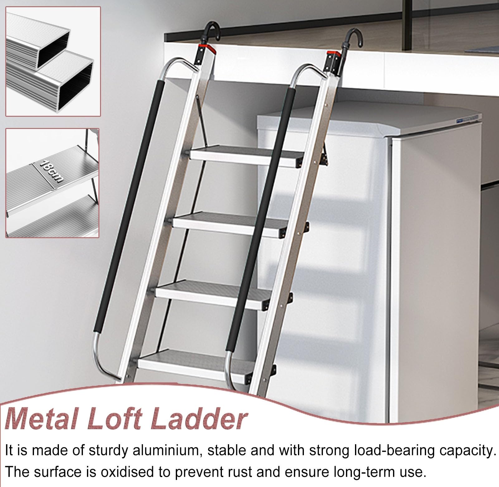 Escalera Escamoteable Escalera Plegable para Altillo de Techo de Alta Resistencia, Escaleras de Aluminio para Ático con Ganchos, Escaleras Plegables para Literas(10 Steps 2.4-2.7m (94.5-106.3"))