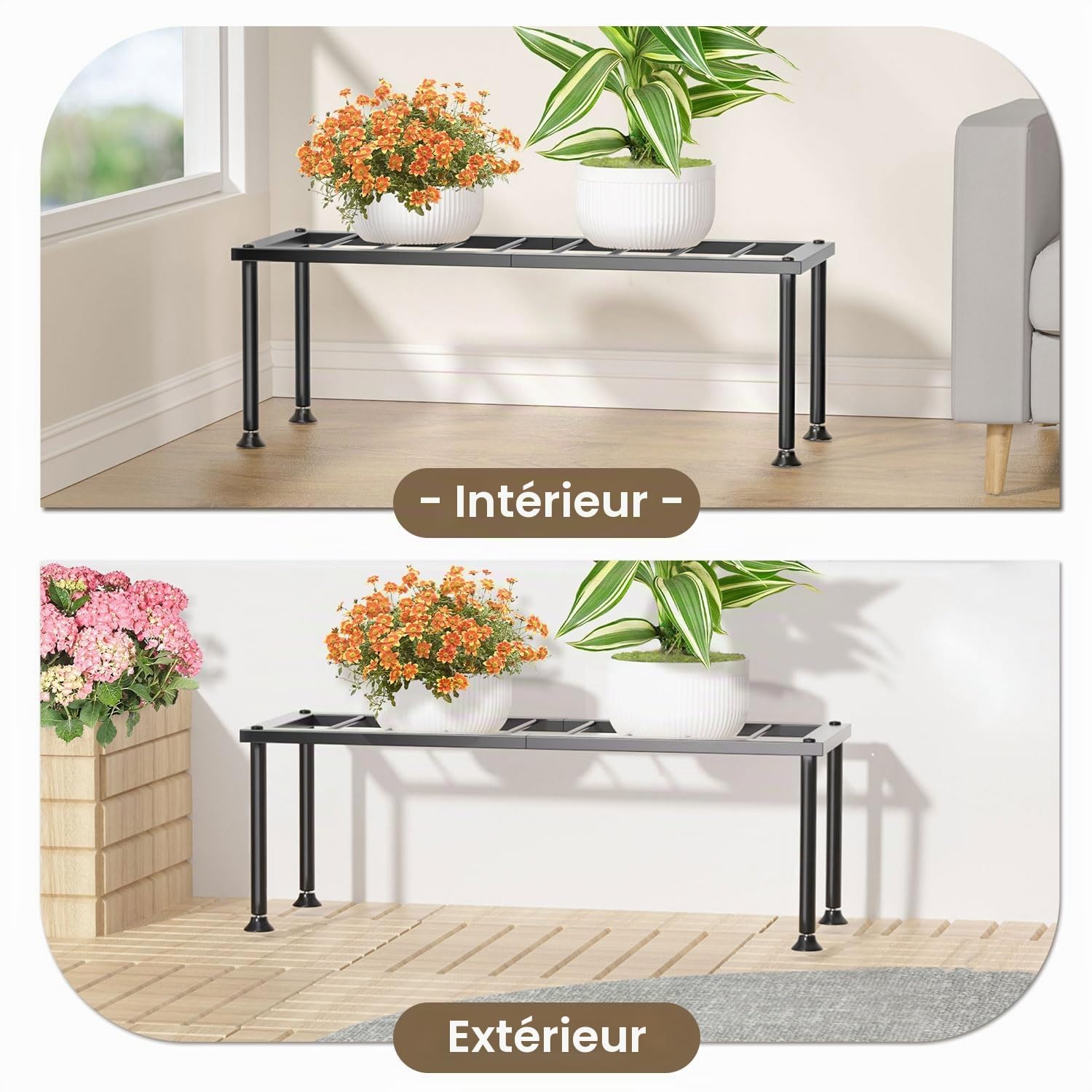 Josmimic Support pour plantes à 1 niveau : support échelle pour pot de fleurs – Support de pot de fleurs en métal robuste pour salon, terrasse, jardin, coin balcon et cour