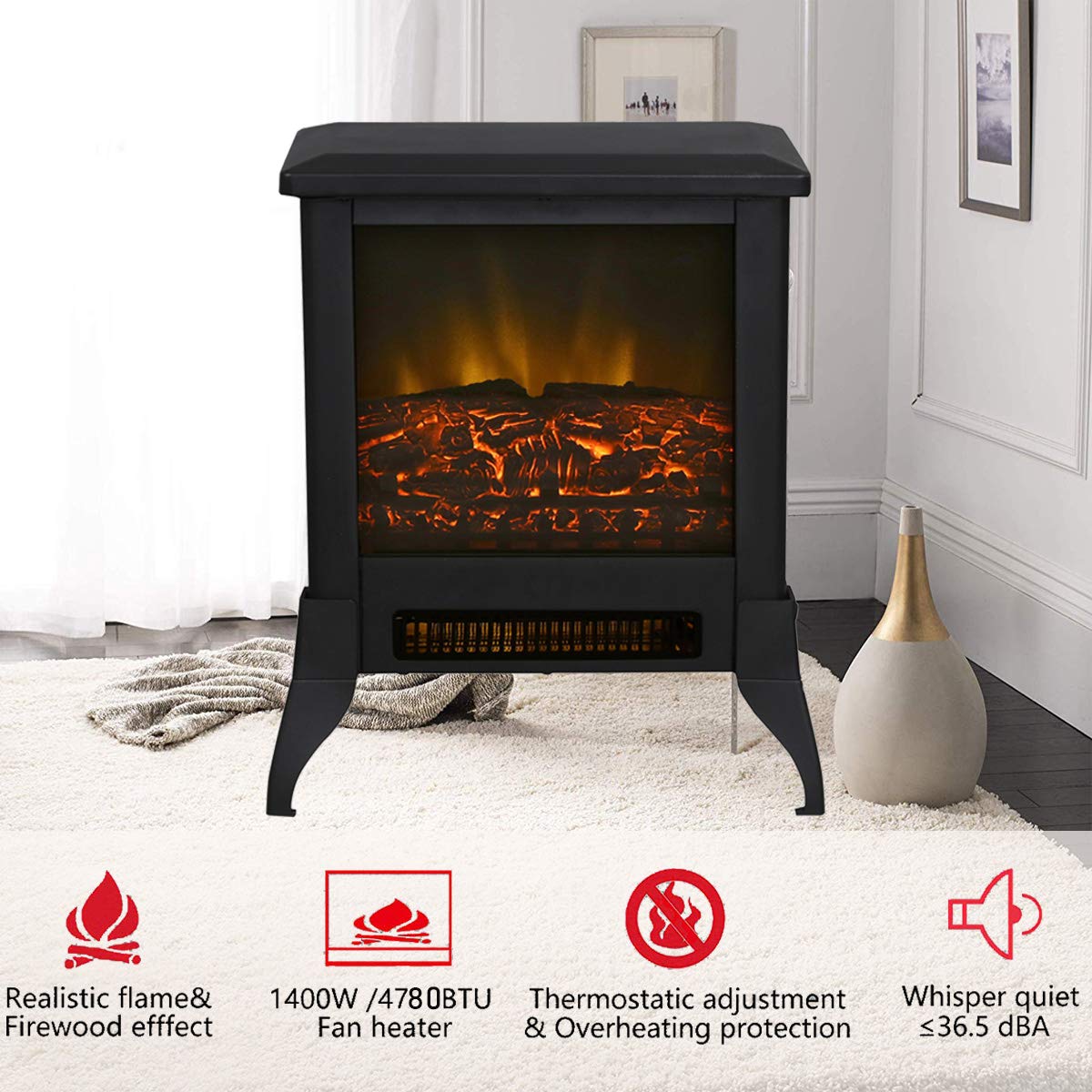 Buy Top Space 14" Electric Fireplace Stove Portable Freestanding