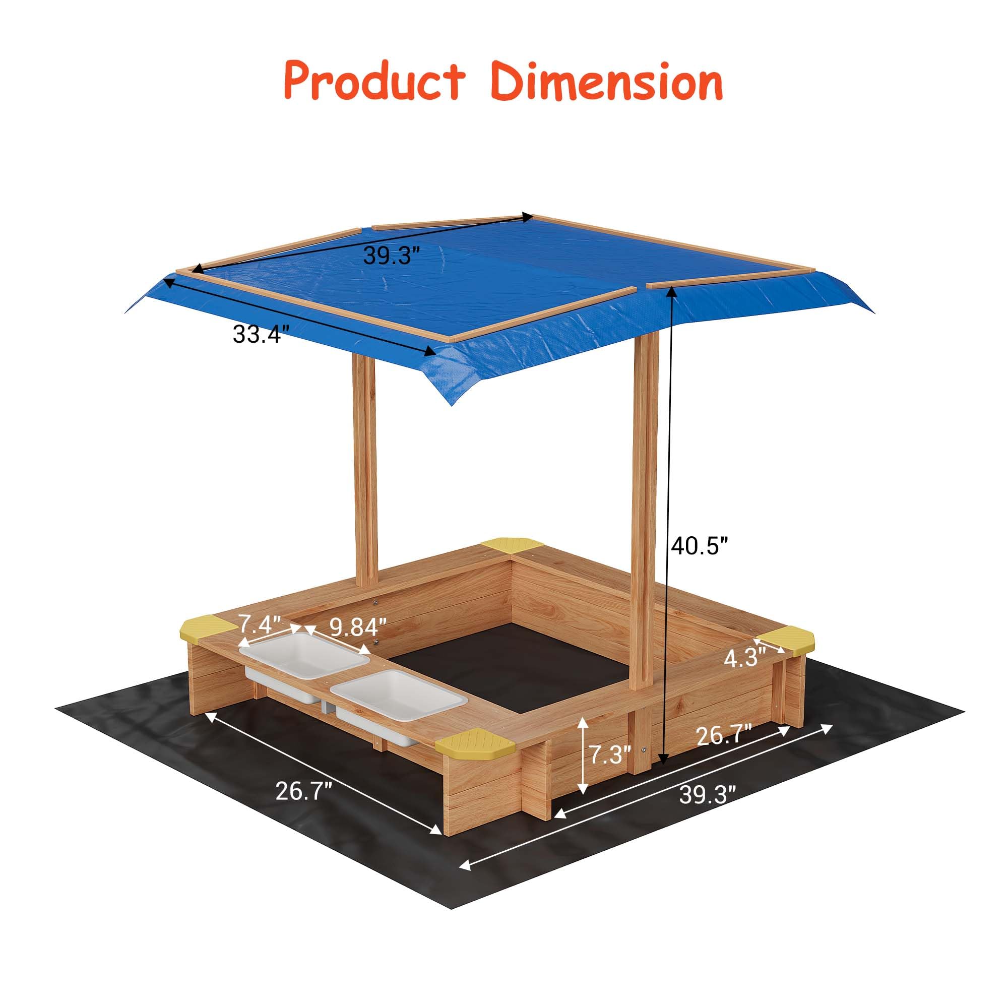 Kids Wooden Sandbox with 2 Plastic Buckets Children Outdoor Sand Pit with Adjustable UV-Resistant Canopy Bottom Liner Design for Toddlers Ages 3-8 Sand Boxes for Backyard Beach Patio