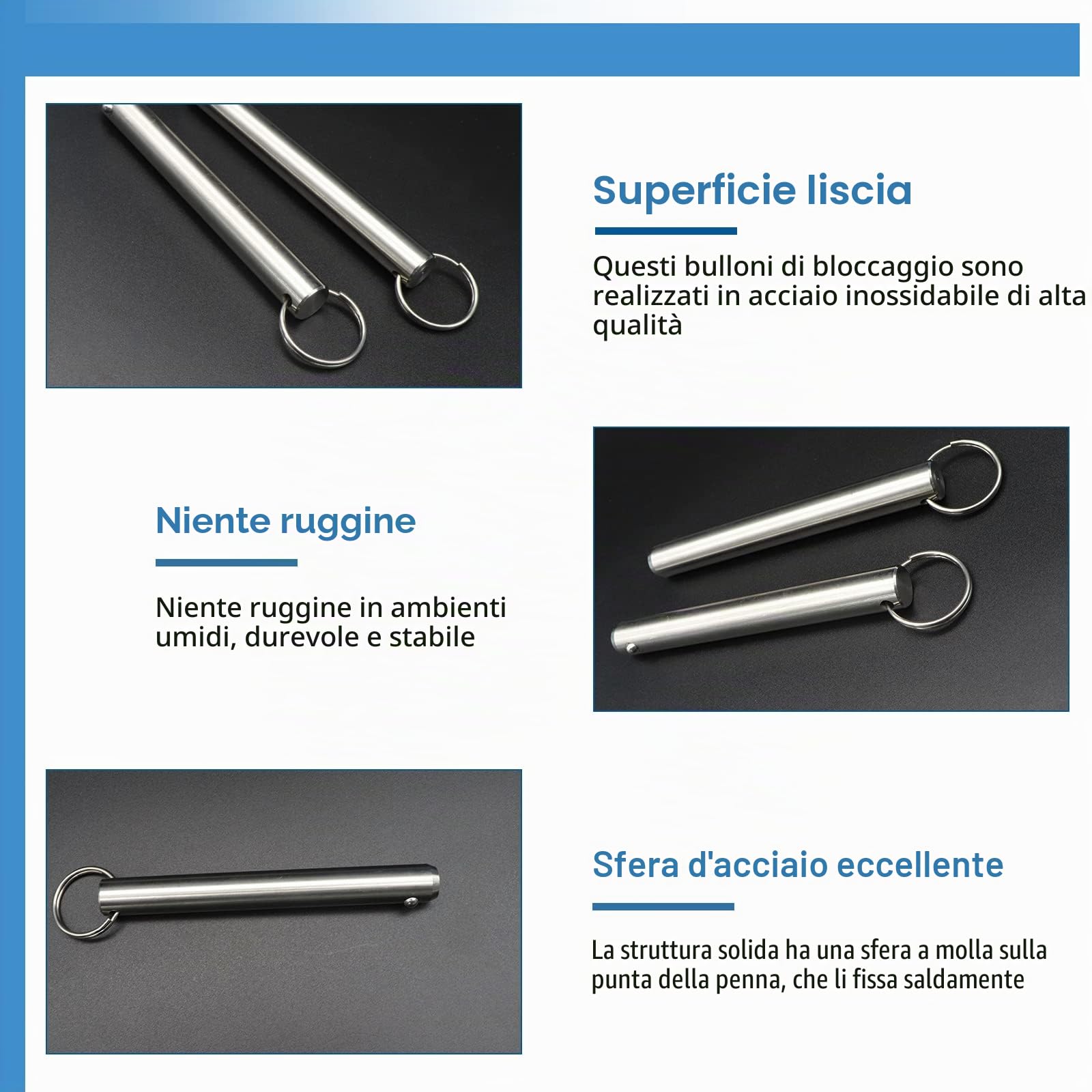 6 PCS Perni a Sgancio Rapido, perni di sgancio rapido in acciaio inox, 8mm,adatto per cantieristica navale, trattori, attrezzi agricoli,ecc