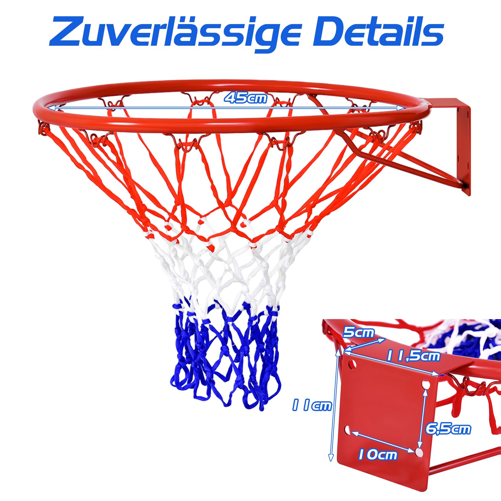 COSTWAY Ø 45 cm Basketballring mit Netz, Basketball Korb aus Stahlrahmen und wetterfestes Nylonnetz, Basketballkorb für In- und Outdoor