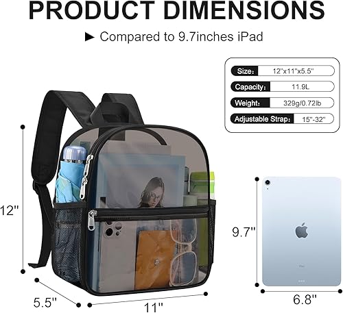 Miniatura 2 de Mochila Transparente USPECLARE Aprobada para Estadio 12×6×12, Bolsa Transparente Resistente al Agua para Eventos de Estadio, Concierto, Trabajo y