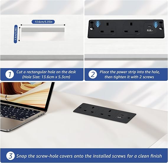 Recessed Power Socket with USB C/A PD20W,for Furniture Office Desk
