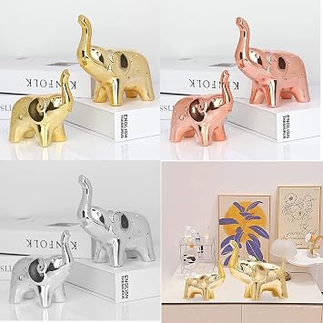 Set of 2 Ceramic Elephant Ornaments Desktop Statue Tiny Animals Elephant Figurine Living Room Decoration Modern Figure (Rose)