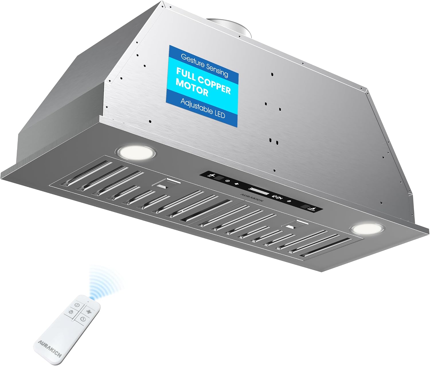 AURAKICH 30 Inch Range Hood Insert 900CFM Full Copper Motor, Convertible Ducted/Ductless with Gesture Control and Tunable LED Lighting