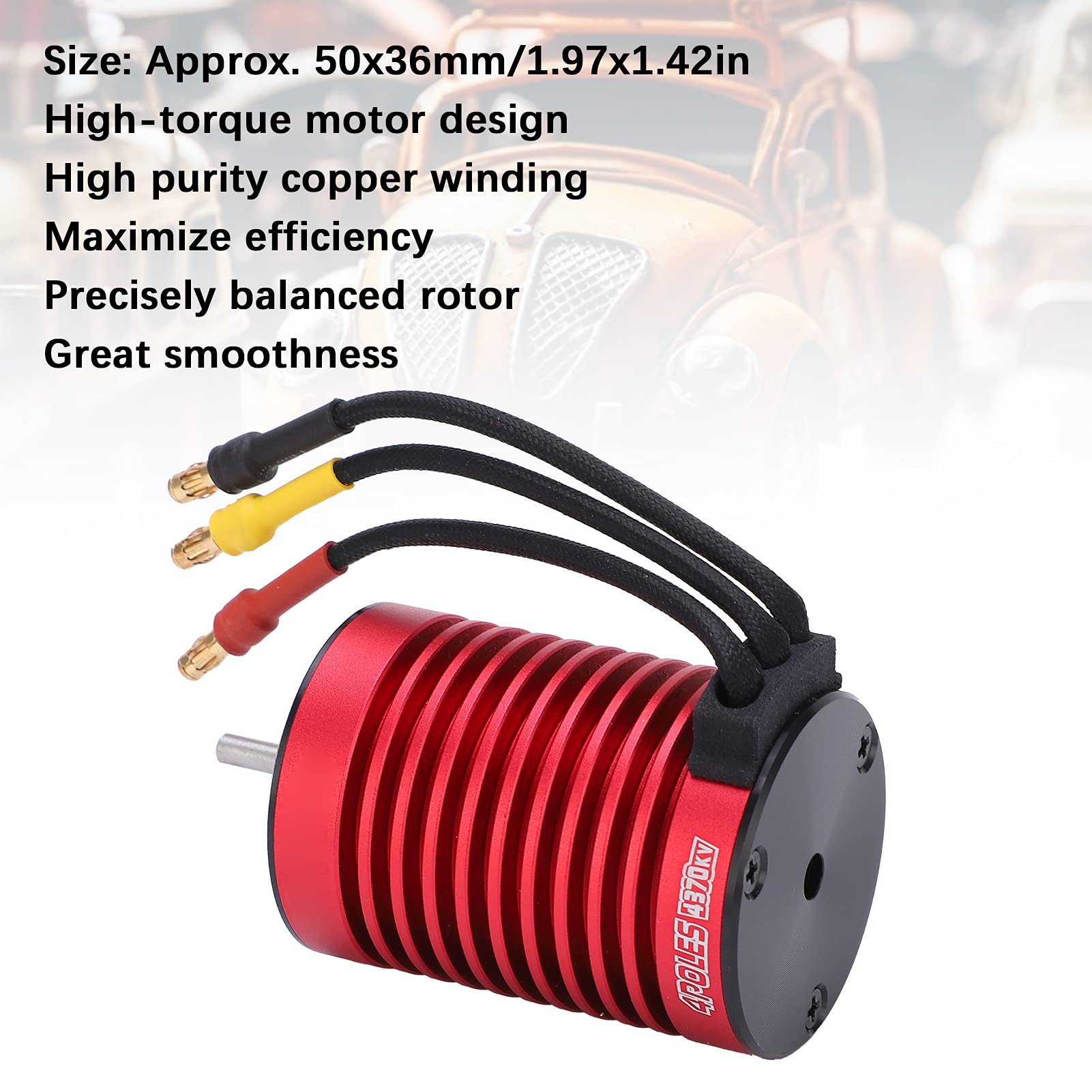 Motor sin escobillas F540 4370KV motor impermeable de bobinado de cobre, motor sin escobillas RC para coche RC 1/10, alto par 4 - poste 12 - Diseño de ranura con carcasa de aleación de aluminio