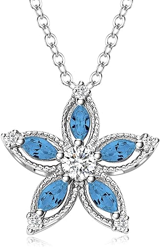 ITS4YEO 925 Sterling Silver Love Heart Birthstone Necklaces Silver Necklace Zircon Pendant Necklaces for Women Jewelry Gift for Women Wife Girls Her