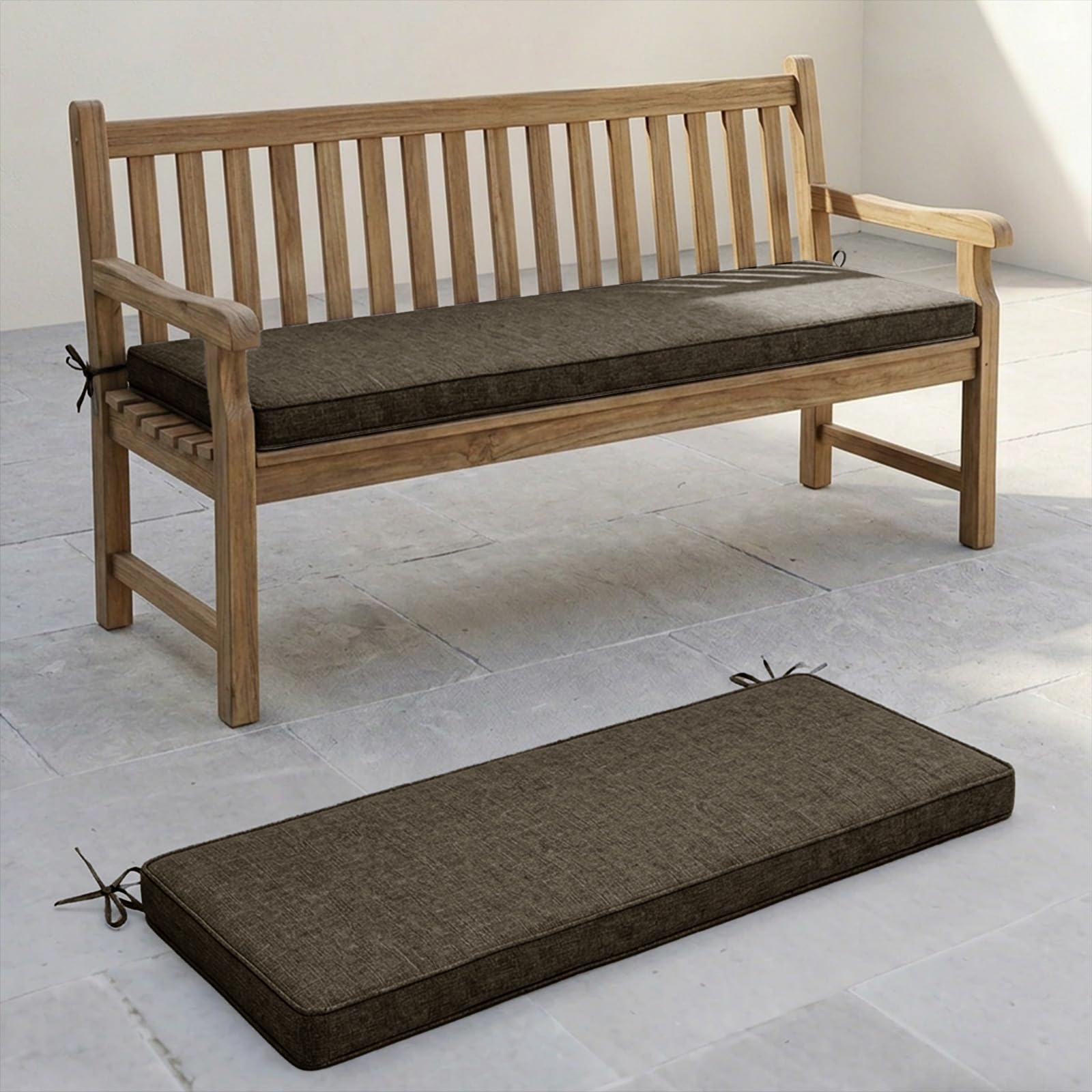 Bench Cushion Indoor/Outdoor - Non-Slip Seat Pad for Bay Windows 155x30cm, Garden Bench Cushion with Zipper Soft Replacement Thick Rectangle Seat Pad for Patio Kitchen Dining Chairs,Warm Coffee
