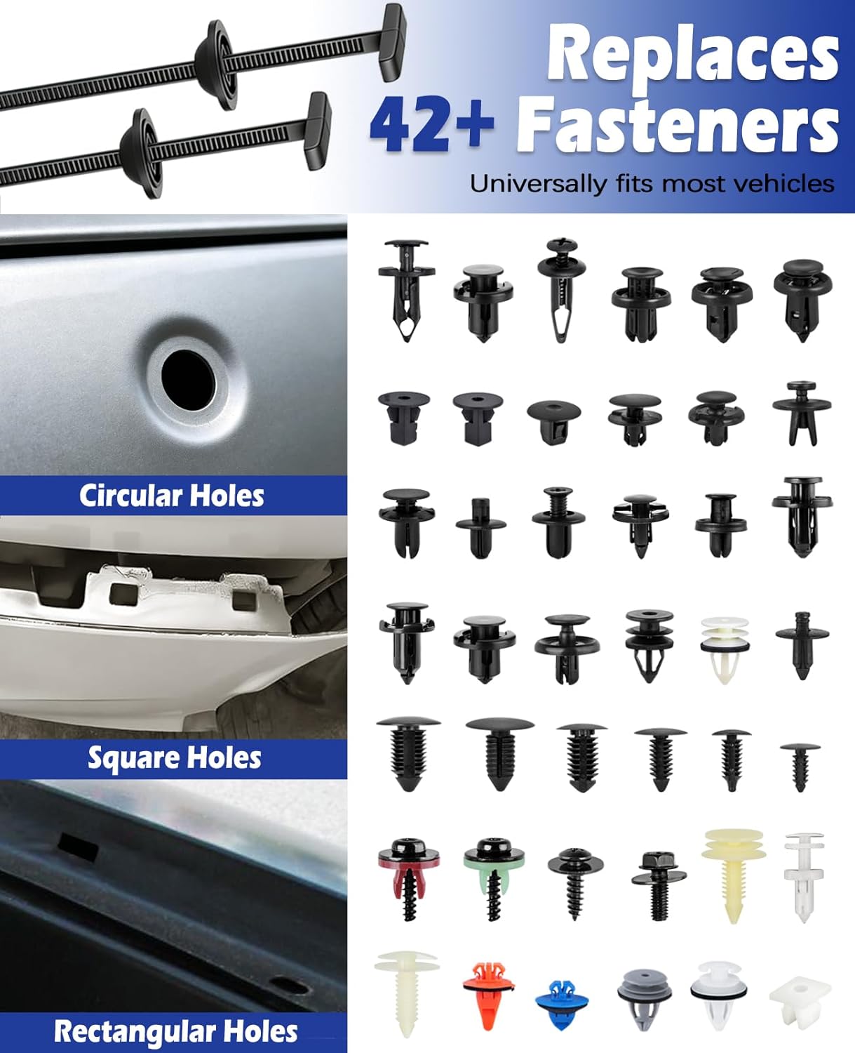 Xislet 150mm Long Zip Ties, 100Pcs Nylon Universal Cable Tie Buckle, 50lb+ Heavy Duty Zip Ties with Vertical T-Head & Umbrella Button, PA66 Car Zip Tie Bumper Fender Liner Splash Shield Engine Cover