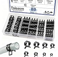 Tnisesm 80pcs Spring Band Hose Clamps Kit 7-18mm - Durable 65Mn Steel Vacuum Air Hose Clips for Fuel Lines, Silicone Pipes & Engines (Black)