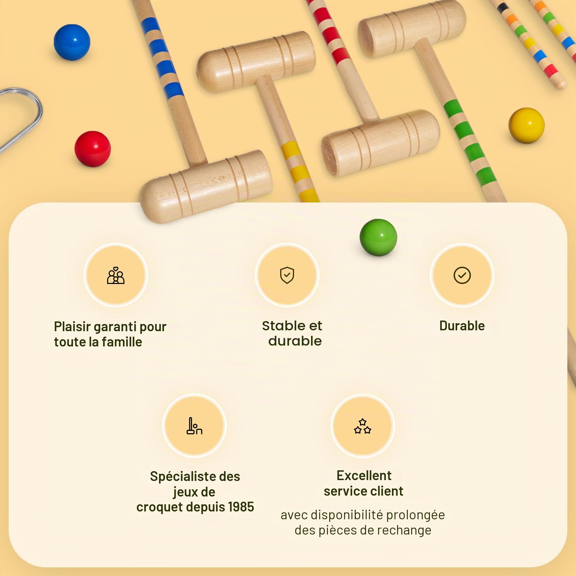 GICO Jeu de Croquet de qualité - Jeu en Plein air - 6 Joueurs - maillets Taille 80 cm - Qualite de EU - 3226