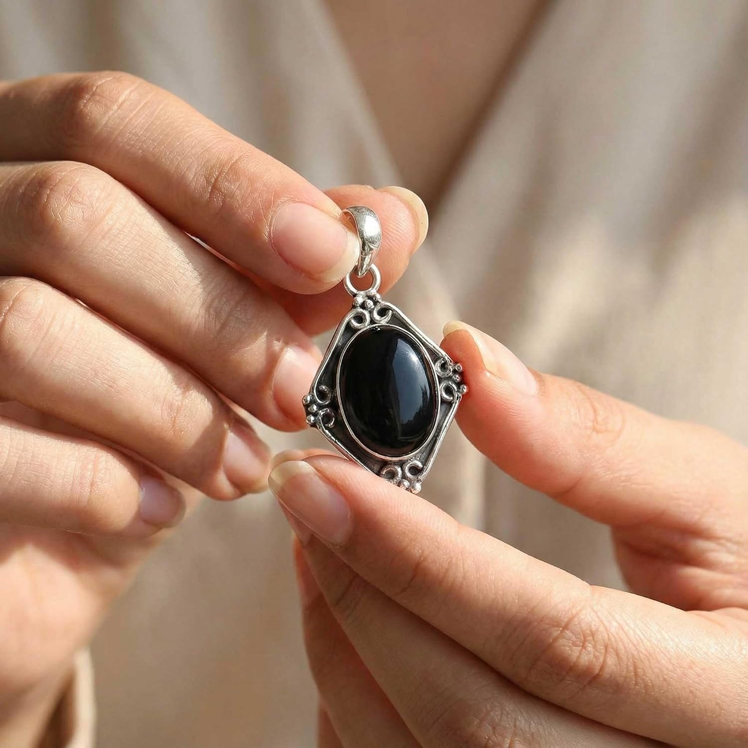 JEWELOPORIUM Boho Handmade Jewelry Chunky Natural Gemstone Labradorite, Turquoise, Crystal, Amethyst Oval 925 Sterling Silver Overlay Pendant Necklace For Women