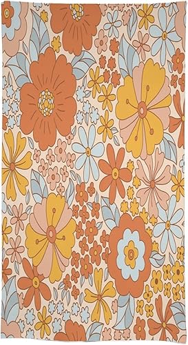 Miniatura 520 de Mantel floral hippie, diseño retro de los años 70, naranja, rosa, azul, floral, bohemio, estampado estético de margaritas, para fiesta, picnic