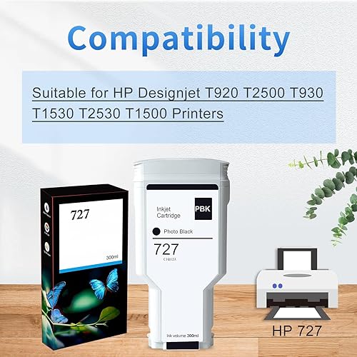 Miniatura 3 de Compatible 727 Photo Black 300ML Tinta de tinte remanufacturado cartucho de tinta de repuesto para HP 727 para impresoras HP DesignJet T920 T930