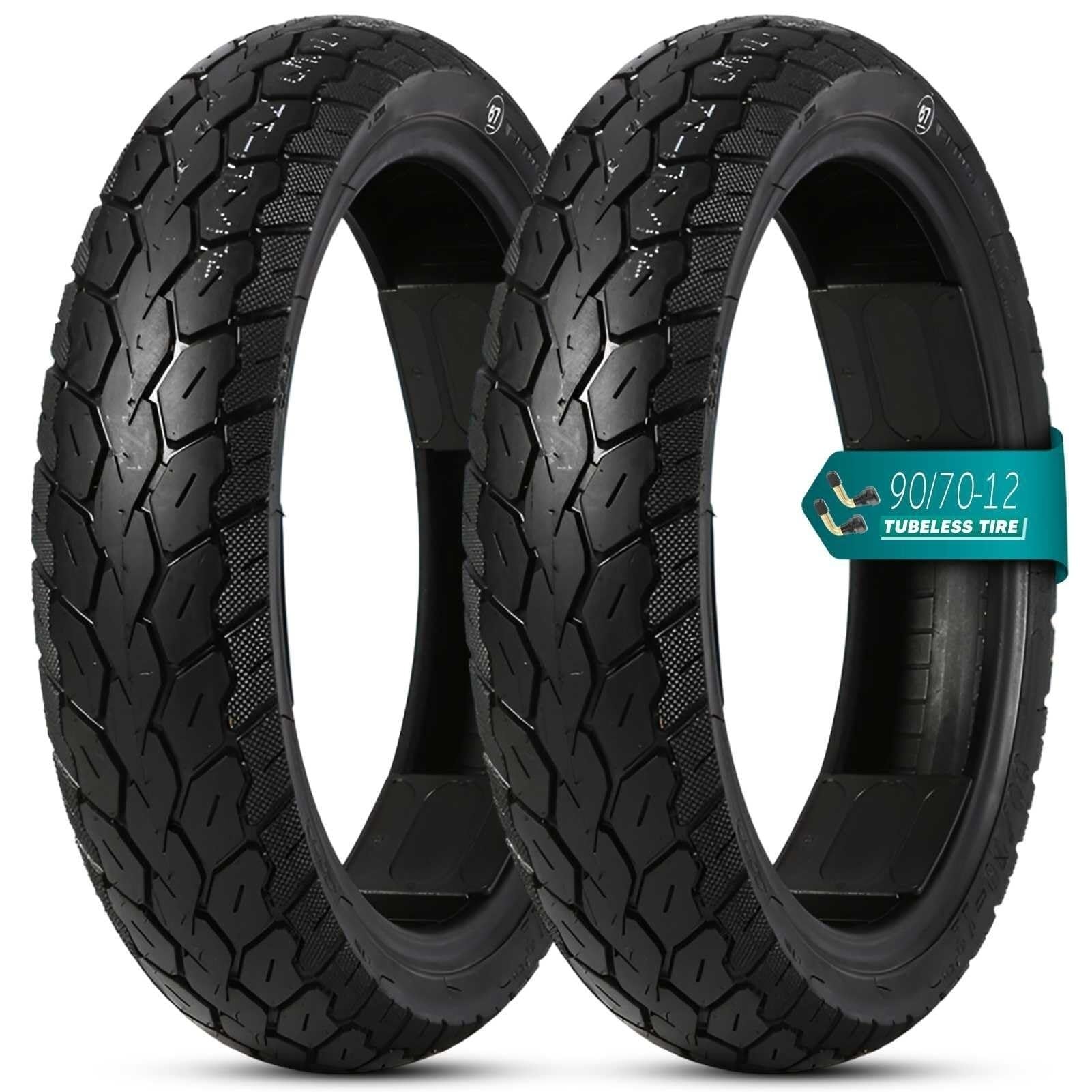 90/70-12 Opona Motocyklowa Bez Wnętrza 4P.R., 250 KPa, Maks. Obciążenie 128 kg, Odporna na Przebicia, Profil All-Terrain dla Skuterów i Mopedów(2pcs)
