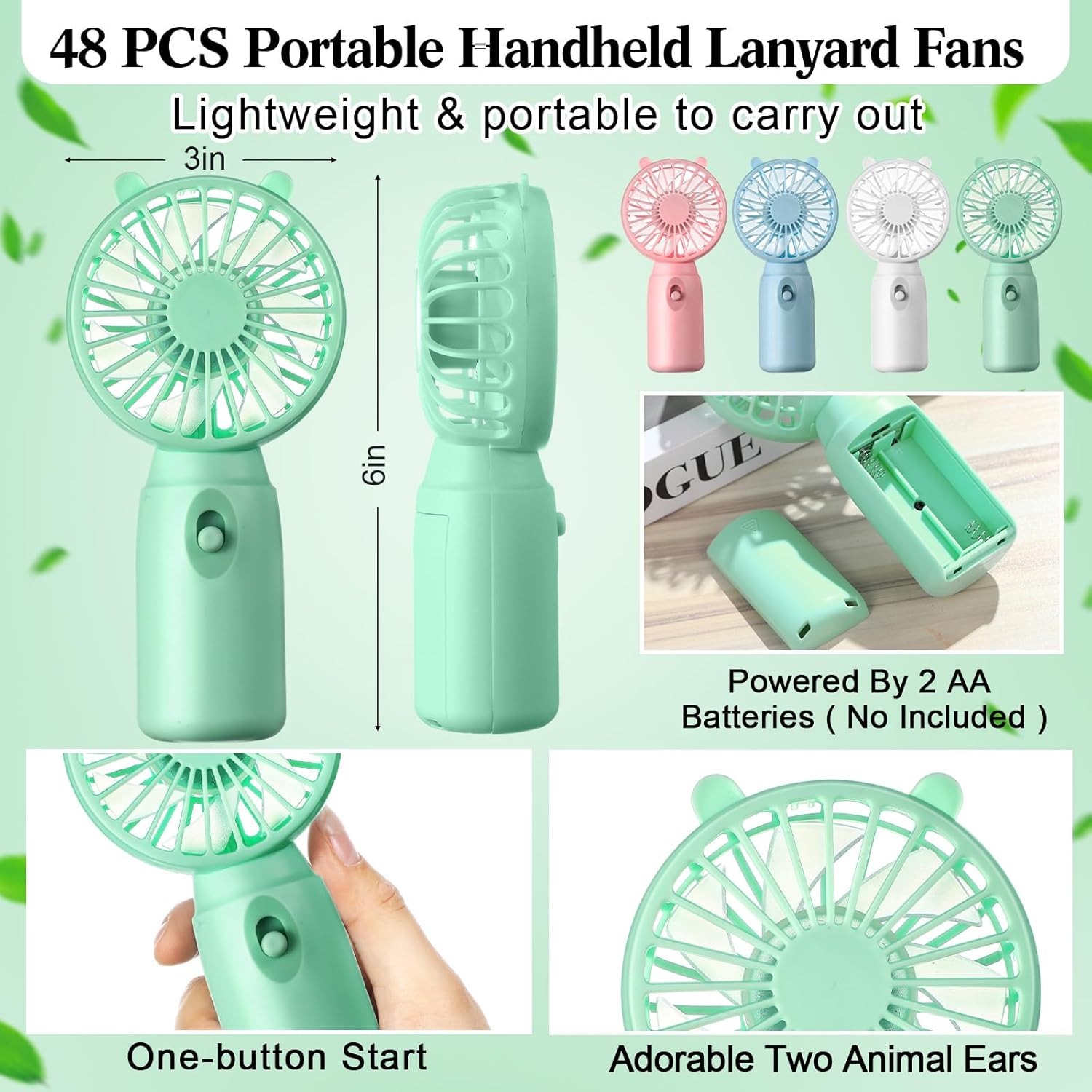 48 Pcs Mini Portable Fans Bulk Handheld Battery Operated Fan with Lanyard for Makeup Eyelash, Cooling Lightweight Pocket Personal Fans for Indoor Outdoor Travel Use (Pink Blue White Green)