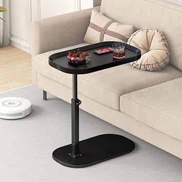 C Shaped End Table Adjustable Height 360  Swivel Wooden Narrow Side Tables