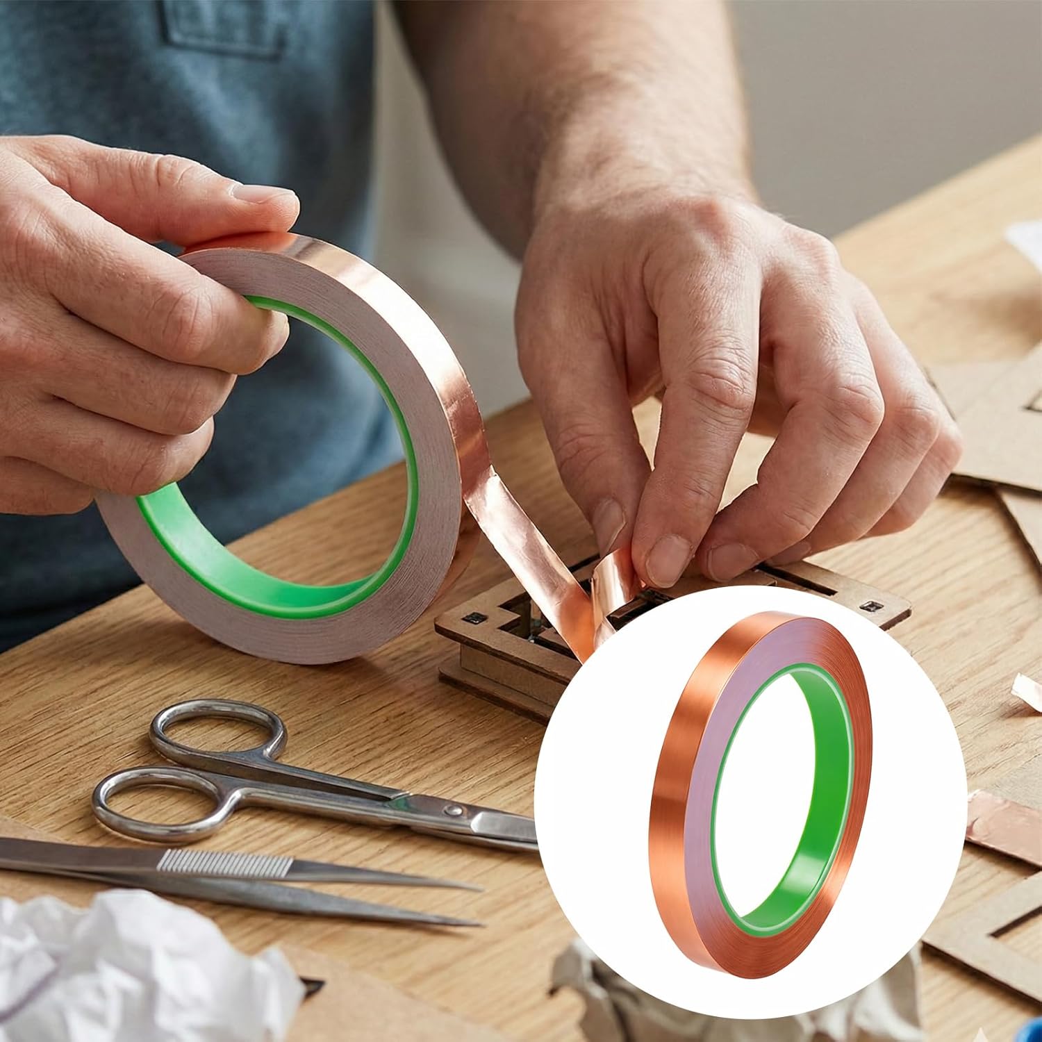 Conductive Copper Tape, 1/2inch 65feet Copper Tape for Slugs, Double-Sided Conductive Adhesivetape for Electrical Repairs, Stained Glass, Crafts and Soldering